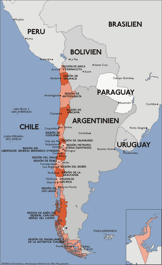 Karte Chiles mit Regionen und Nachbarländern Chile Karte